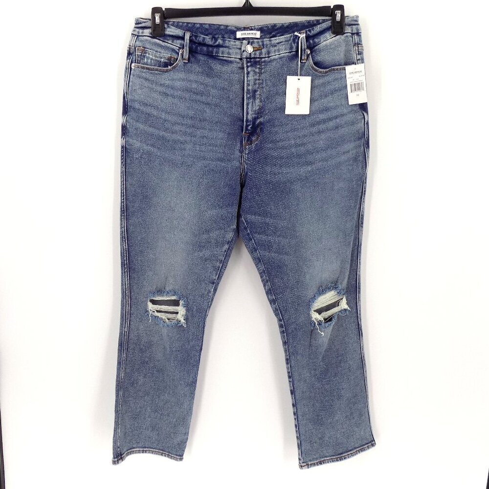 Good American Good Curve Straight Jeans Size 16 high-rise Med blue wash